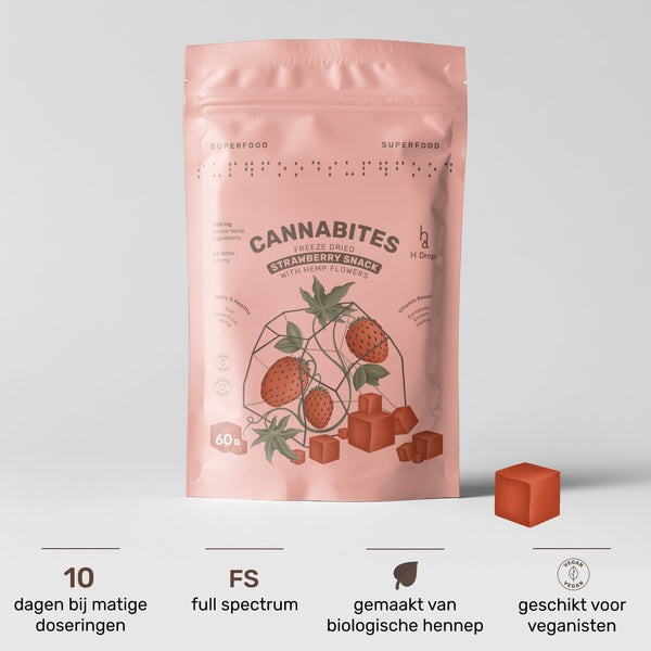 Cannabites - Gevriesdroogde aardbeiensnack met hennepbloemen (60pc, 300mg)