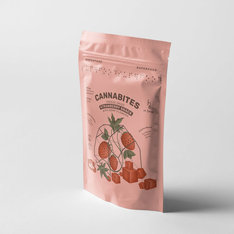 Cannabites - Gevriesdroogde aardbeiensnack met hennepbloemen (60pc, 300mg)